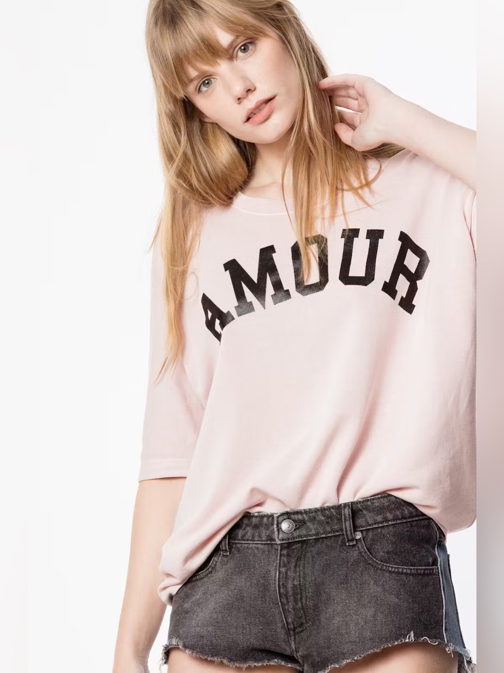 ZADIG & VOLTAIRE Portland print “Amour” light pink short sleeve sweatshirt